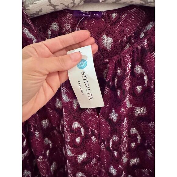 West Kei Animal Print Keyhole Long Sleeve Tie Front Blouse XS New Office Career - Picture 4 of 6